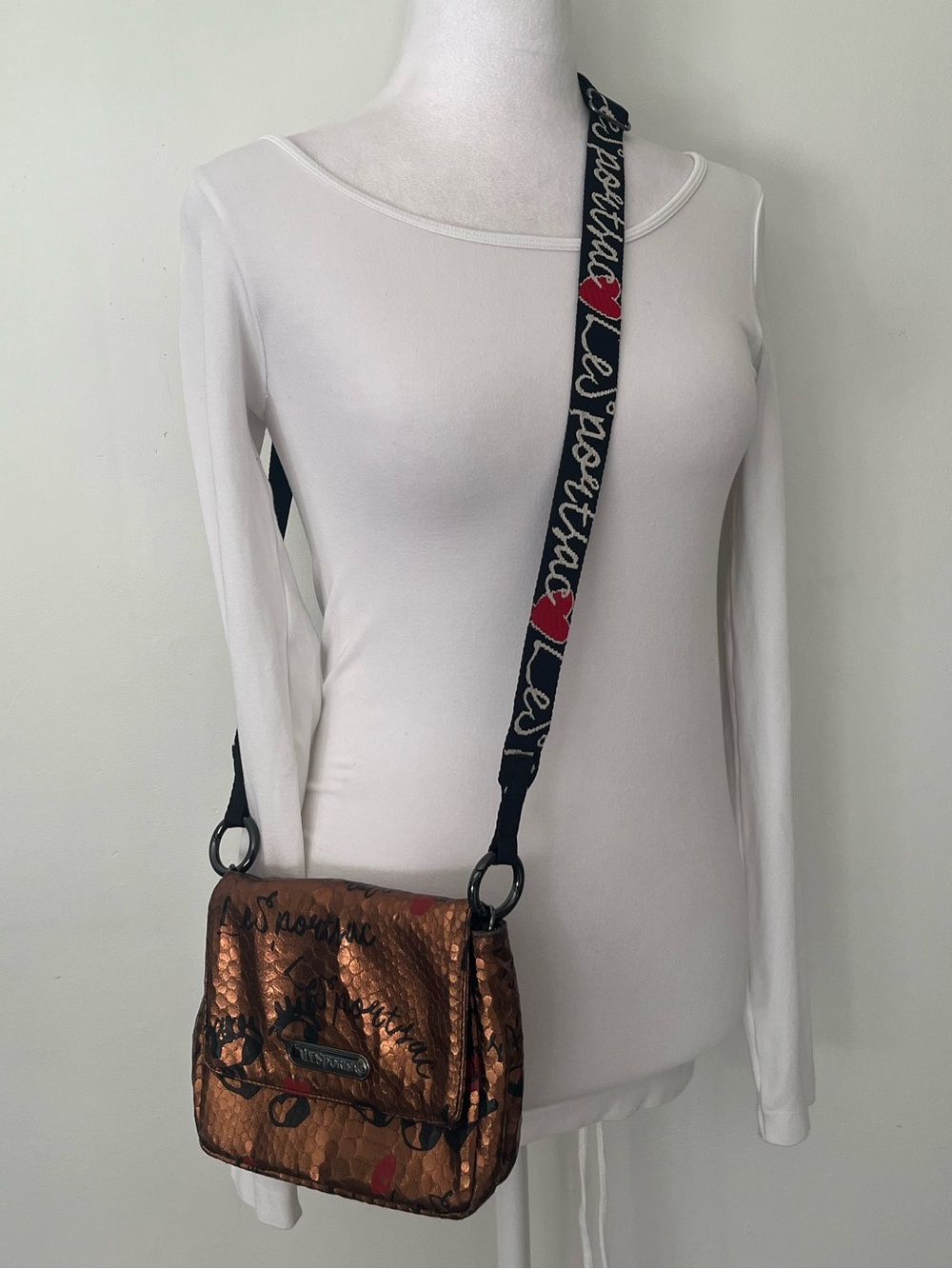 Lesportsac Copper Metallic Crossbody with Scripted Heart Strap